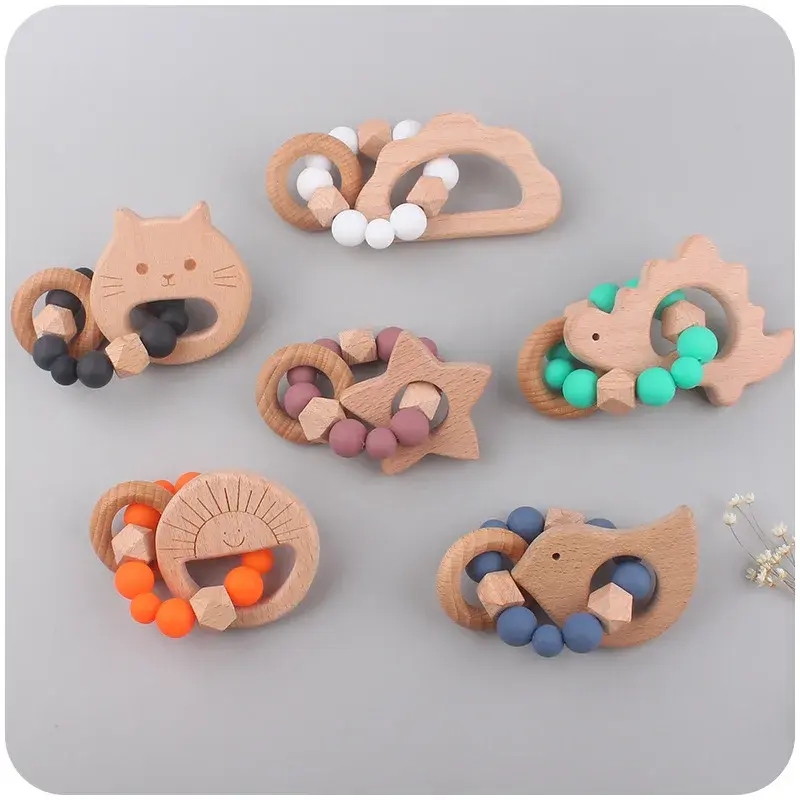 1-3pcs New Stroller Clip Baby Gym Hanging Toys Cartoon Pattern Kids Pacifier Chain Silicone Beads Teething Set Babies Supplies