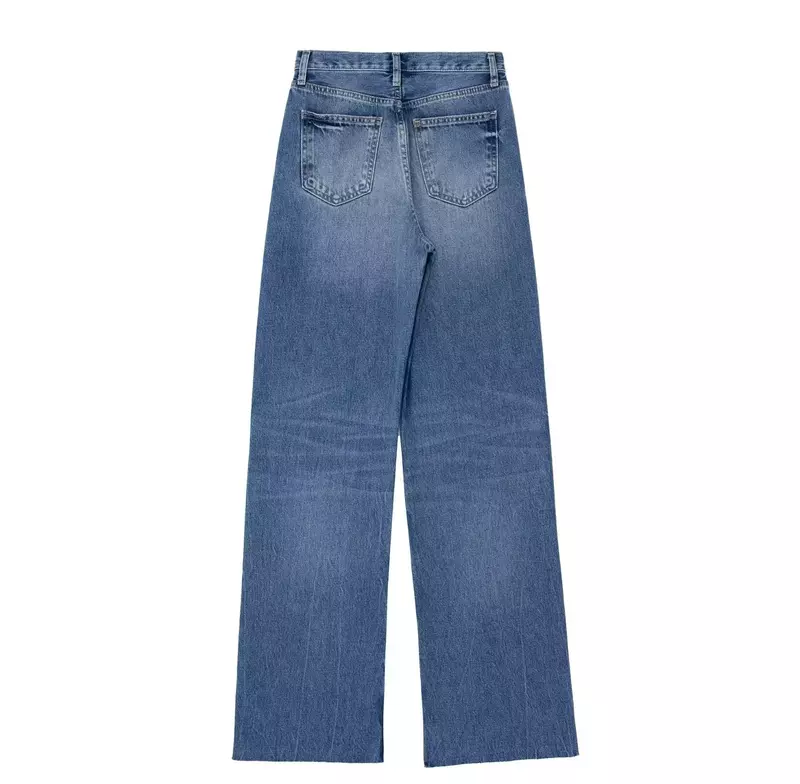 Vrouwen Nieuwe Chique Mode Losse Drapering Veelzijdige Casual Wijde Pijpen Jeans Vintage Hoge Taille Zijzakken Dames Denim Broek Mujer