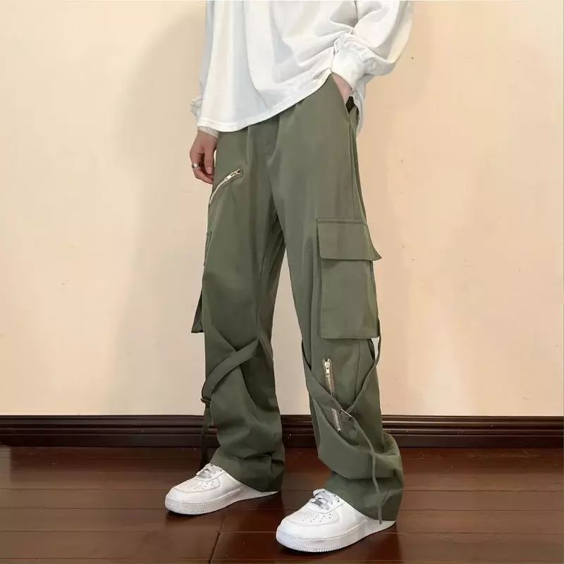 Spodnie męskie prosta szeroka Hip Hop Cargo dla mężczyzn ułożone estetyczne Harajuku Vintage luksusowy projektant mody nowy w Y2k Emo