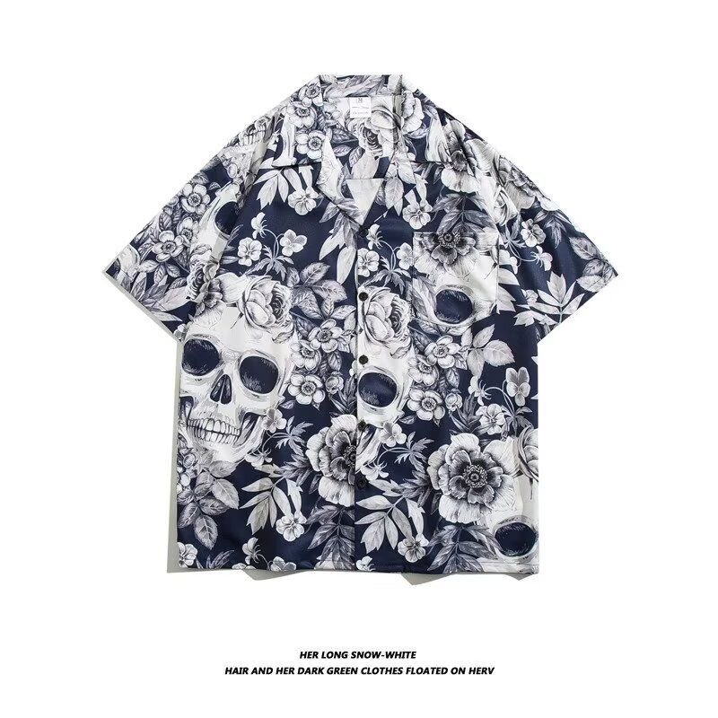 커플용 레트로 하와이 해변 꽃무늬 반팔 셔츠, 느슨한 여름 셔츠, 미국 캐주얼 맞춤형 휴가 상의