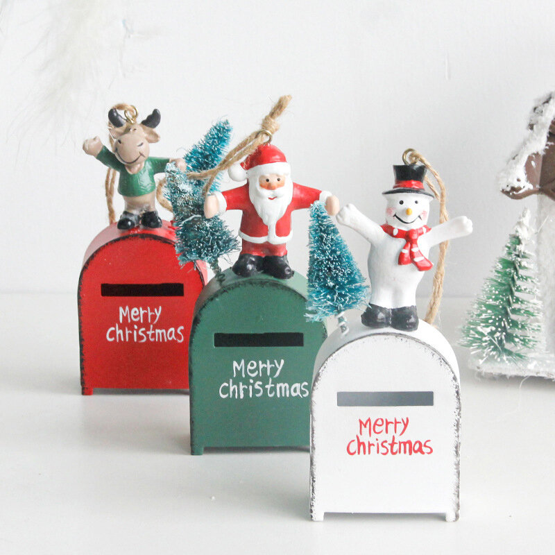 Kotak surat natal perhiasan kreatif Retro besi seni pohon Natal liontin mengatur alat peraga liontin dekorasi Natal
