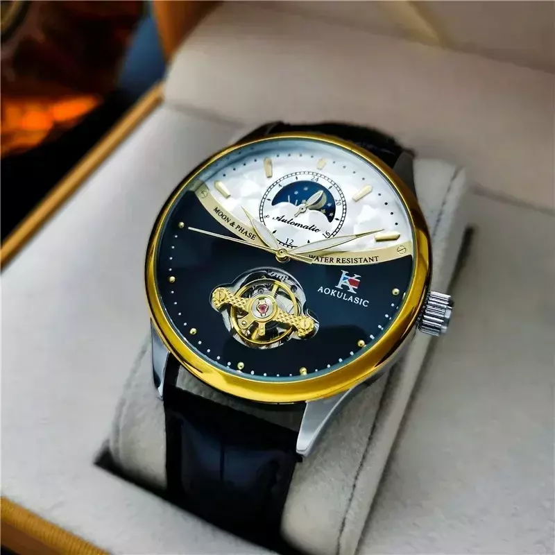 2021 New Full-automatic Mechanical Watch Men's Watch Hollow Tourbillon Waterproof Glow-in-the-dark Moon Casual Men's Watches