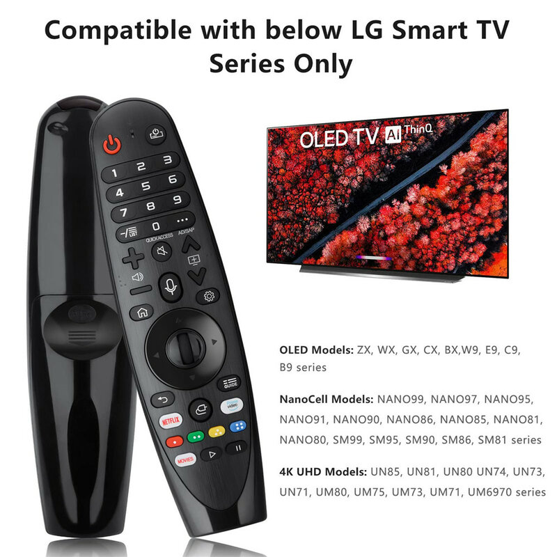 Voz Magia Controle Remoto para LG, AKB75855501, AN-MR20GA, AN-MR19BA Smart TV, LED, OLED, UHD, LCD, QNED, NanoCell, 4K, 8K, 2017-2020