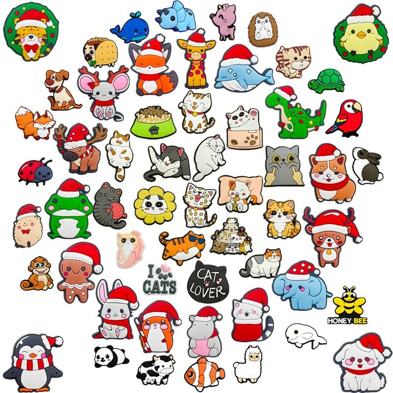 子供のための漫画の靴チャーム、動物の装飾、猫と犬、動物のアクセサリー、かわいいパーティー、クリスマスギフト