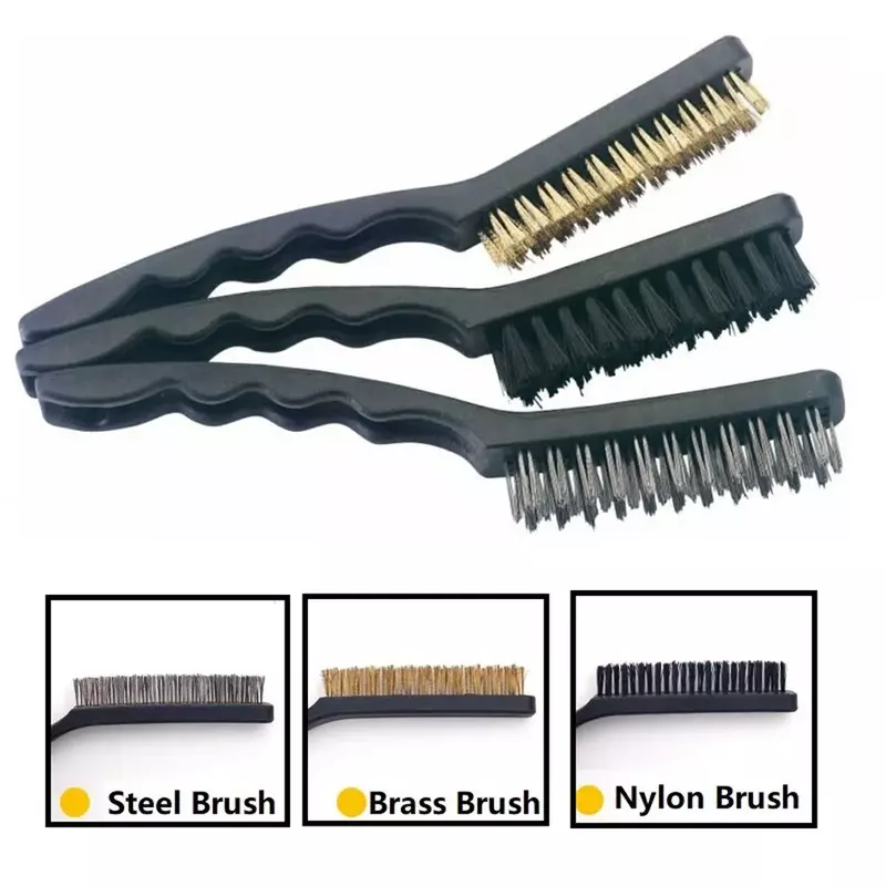 1pc 9Inch Wire Brush Steel Brass Nylon Clean Polished Metal Rust Proof Tool Steel Brass Cleaning Polish Grinder Metal Rust Brush