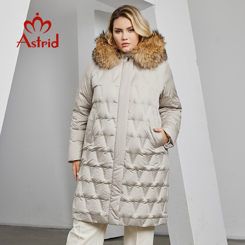 Astrid Женская куртка зима 2023 размера плюс пуховики с большим меховым воротником с капюшоном длинное пальто Женская парка с тиснением женская одежда