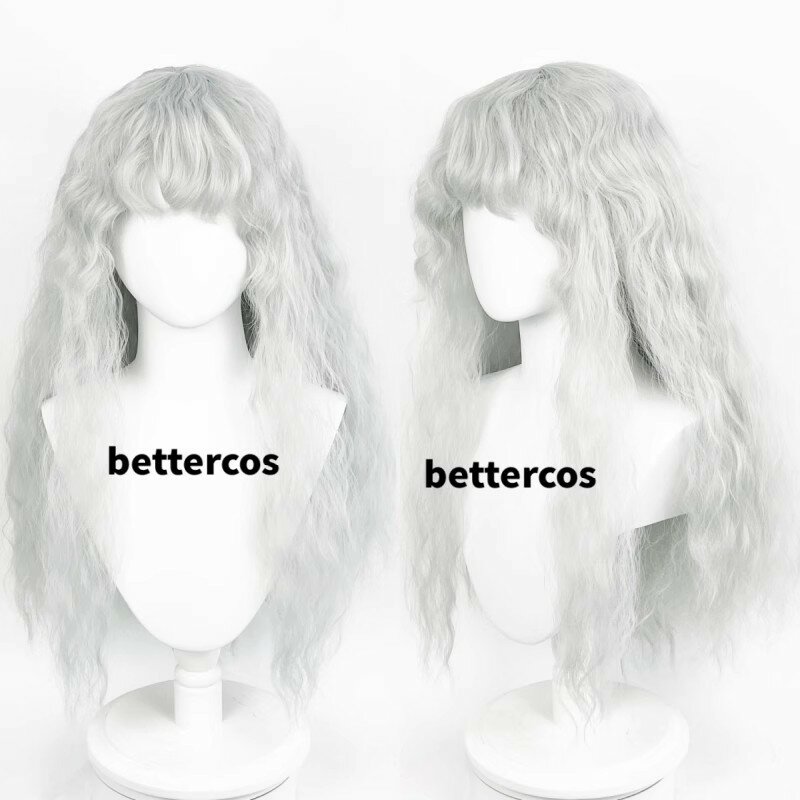 Griffith Cosplay Wig Light Grey Curly Wavy 70cm Long Heat Resistant Synthetic Hair Wigs + Wig Cap