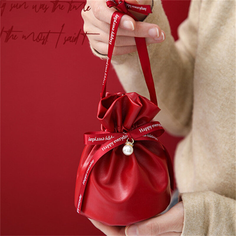 กระเป๋าใส่คุกกี้หนัง PU ลายน่ารักถุงของขวัญสำหรับงานแต่งงานงานเลี้ยงบิสกิตขนมอบขนมอุปกรณ์แบบมีเชือกผูกแบบพกพา