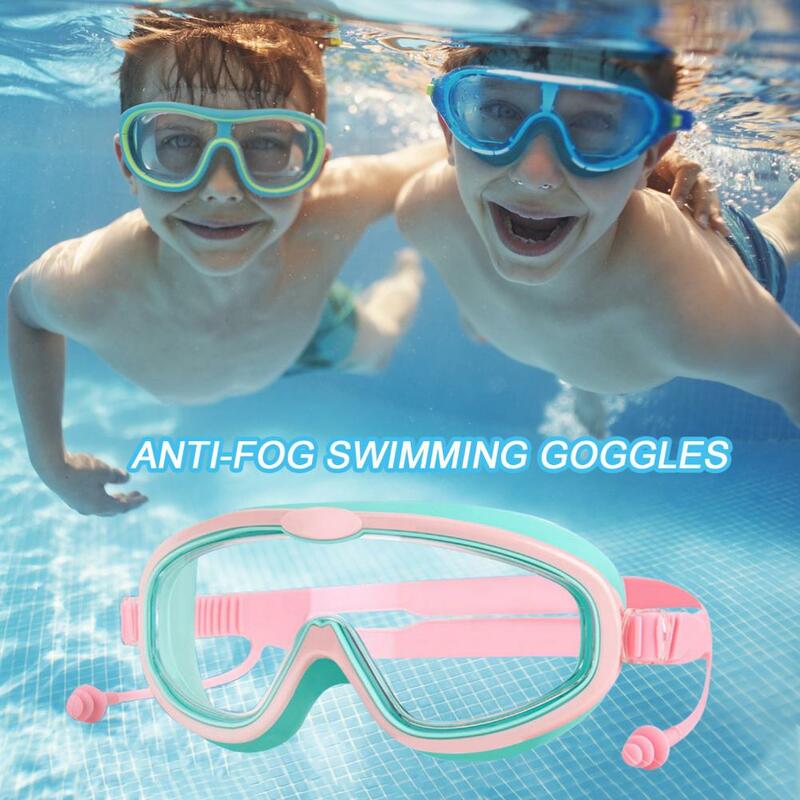 Lunettes de natation avec bouchon d'oreille pour jeunes, ensemble de lunettes de natation avec bouchon d'oreille, lentille de protection UV, lunettes en silicone pour enfants pour la plongée pour les âges
