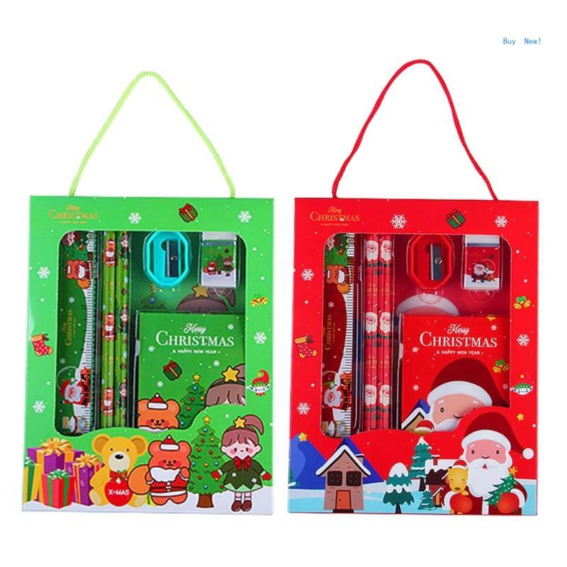 Juegos papelería con temática navideña, lápices, bolsas papelería navideña, rellenos, traje estacionario, bolsa regalos