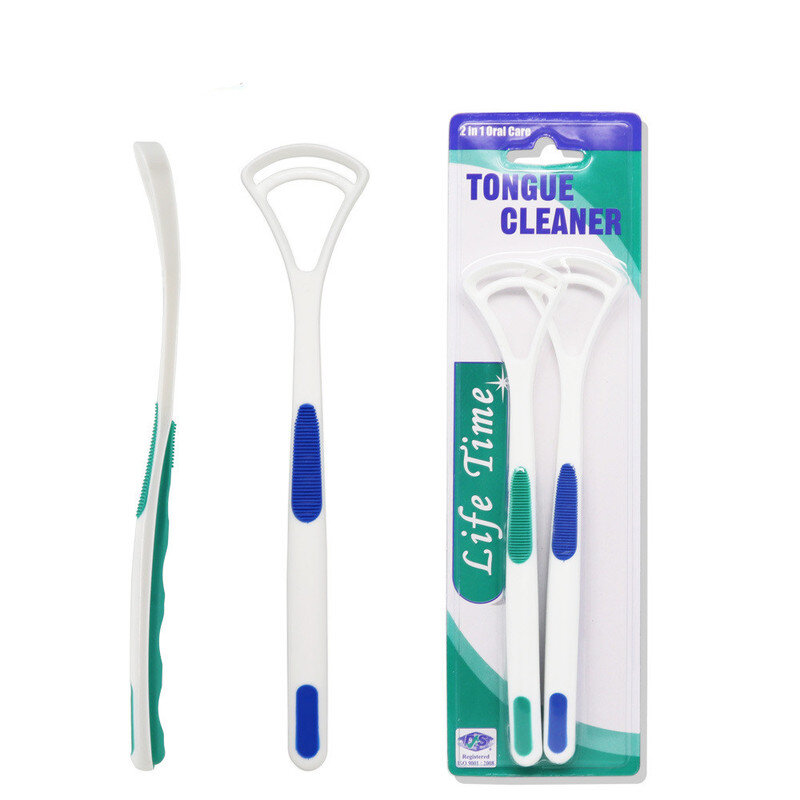 Fashion New 2Pcs Tongue Cleaner Bad Breath New Hot Away Hand Scraper Brush Silica Handle Oral Hygiene Dental Care Cleaning