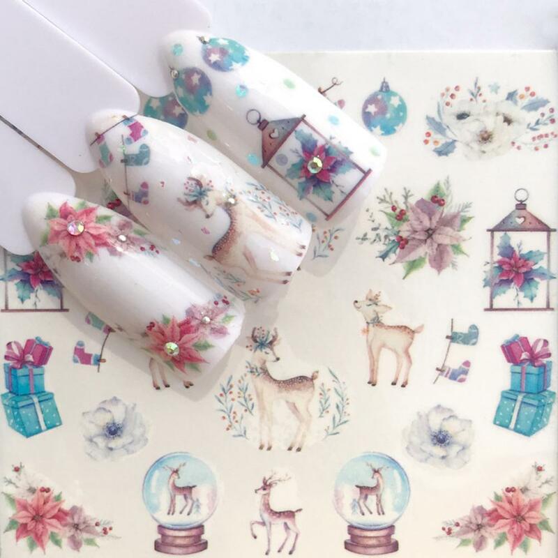 Украшение для ногтей несколько наклеек дизайн ногтей Рождественский стиль зима для салона