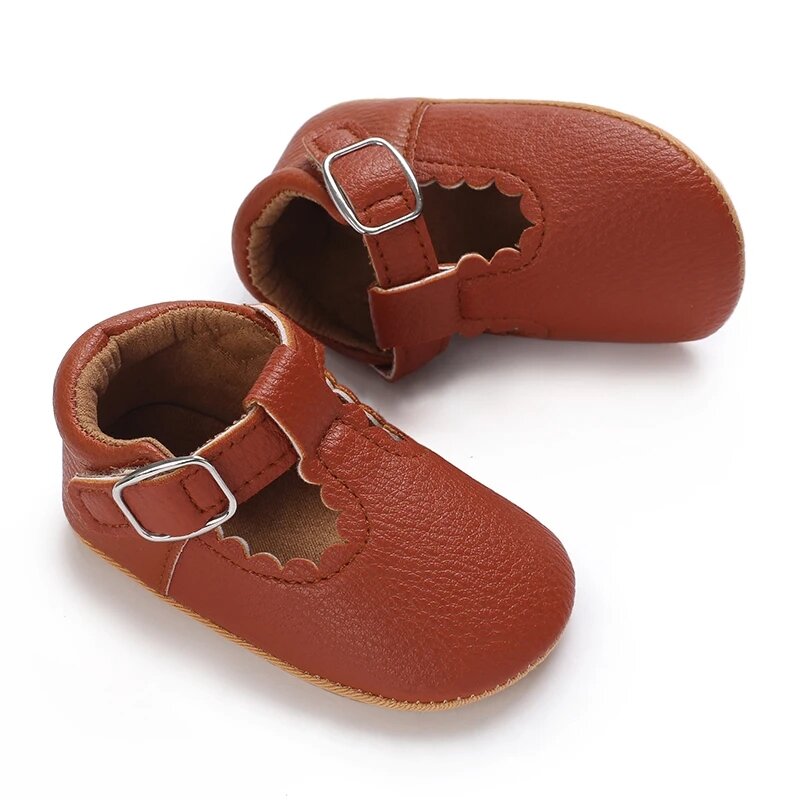 ทารกแรกเกิดรองเท้า PU หนังเด็กผู้หญิงรองเท้าเด็กวัยหัดเดินยาง Sole Anti-Slip First Walkers ทารกรองเท้าแตะ