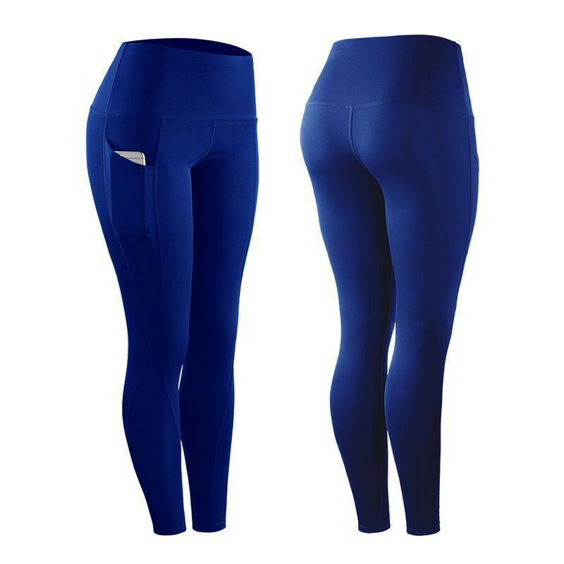 Pantalones de alta elasticidad para mujer, mallas deportivas ajustadas de cintura alta con bolsillos empalmados, Color sólido, levantamiento de glúteos