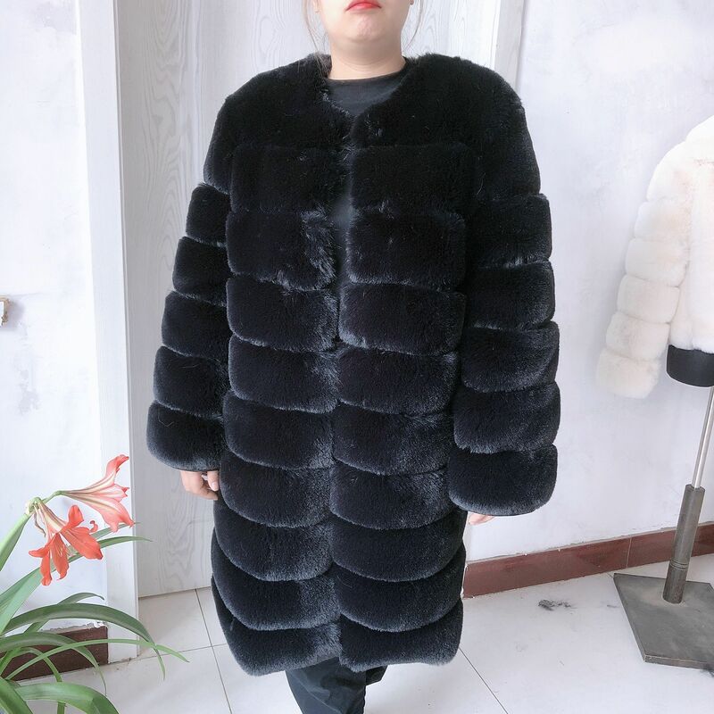 LHXDW Women's winter faux fur coat Long faux fox fur coat High quality fluffy 90CM Long artificial fur jacket women