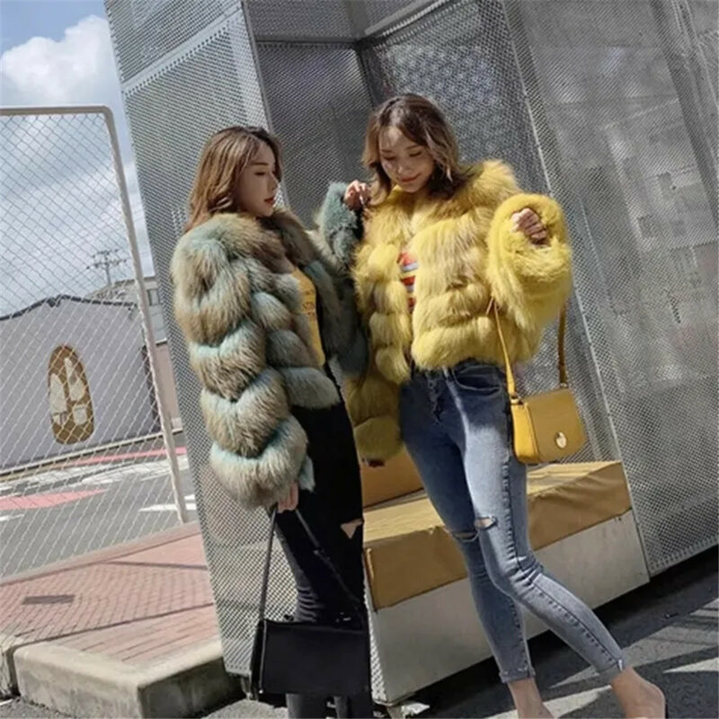 Abrigo corto de piel de zorro de imitación para mujer, chaqueta gruesa de lujo de estilo occidental Mao, otoño e invierno, nuevo, 2023