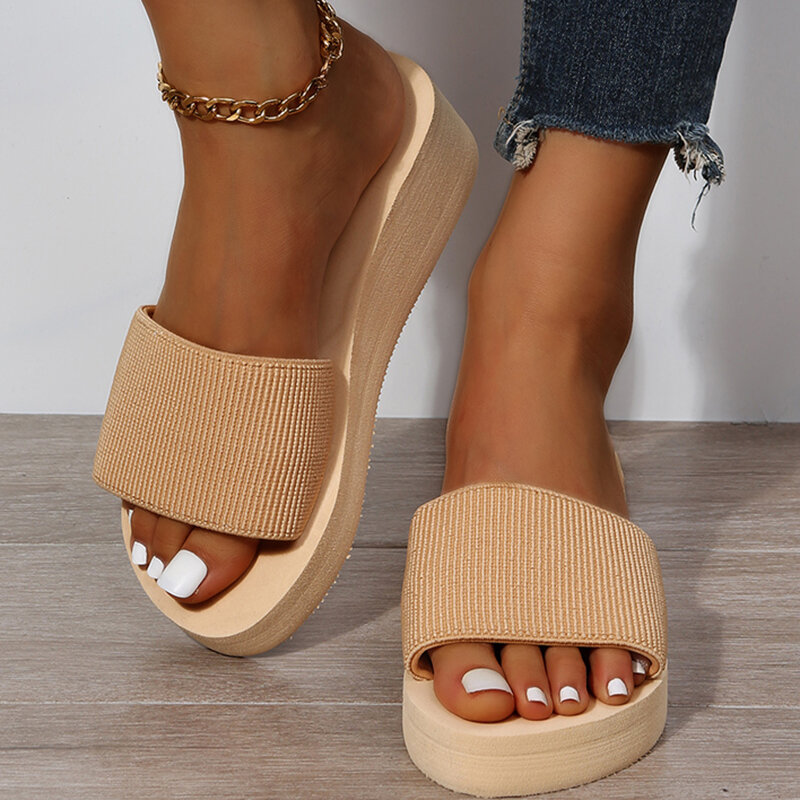 JMPRS-Zapatillas de cuña de punto para Mujer, Sandalias de tacón con plataforma gruesa, zapatos de playa con suela gruesa ligera, 2023
