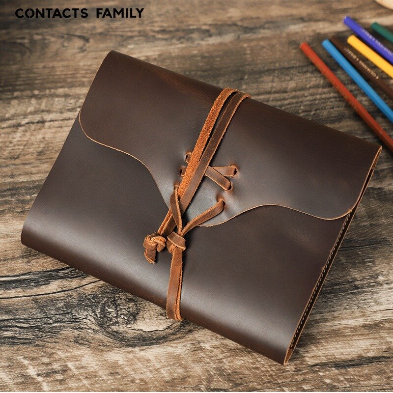 Handmade couro genuíno Notebook Cover, estilo Envelope, corda de amarrar, criatividade, escola e material de escritório, estacionária, A5