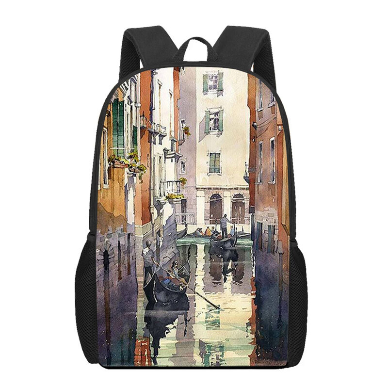 Watercolor Paintings Landscape Backpack Teenager Kids School Bag Children Bookbag Gift Casual Shoulder Rucksack Travel Backpack