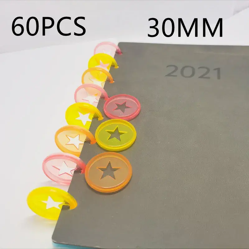 Nowy 30MM plastikowy przezroczysty kolor galaretki pięcioramienny wzór gwiazdy klamra z luźnym listkiem akcesoria do notebooków