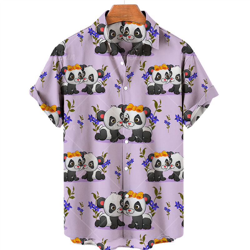 Camisa hawaiana con estampado 3d de Panda para hombre y mujer, Blusa de manga corta con solapa, ropa de playa, Verano
