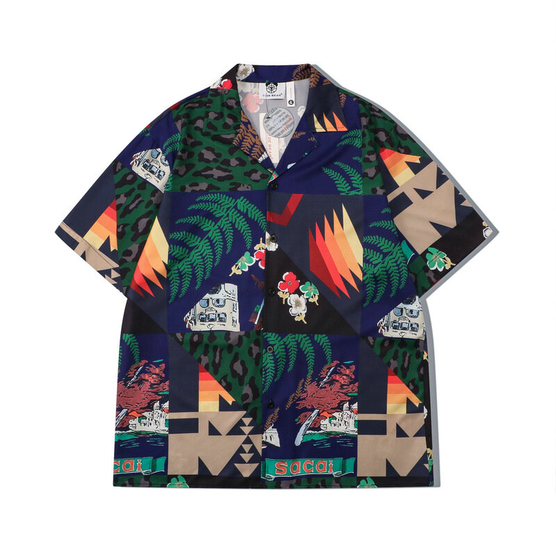 قميص هاواي للرجال بأكمام قصيرة ، طباعة نباتات استوائية ، قميص ألوها بأزرار لأسفل ، ملابس غير رسمية للعطلات ، طقم من قطعتين ، الصيف