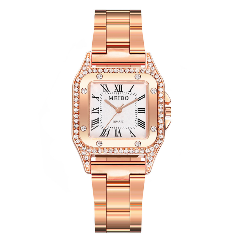 Модные квадратные женские часы, Роскошные Кварцевые наручные часы с браслетом из нержавеющей стали цвета розового золота, женские часы