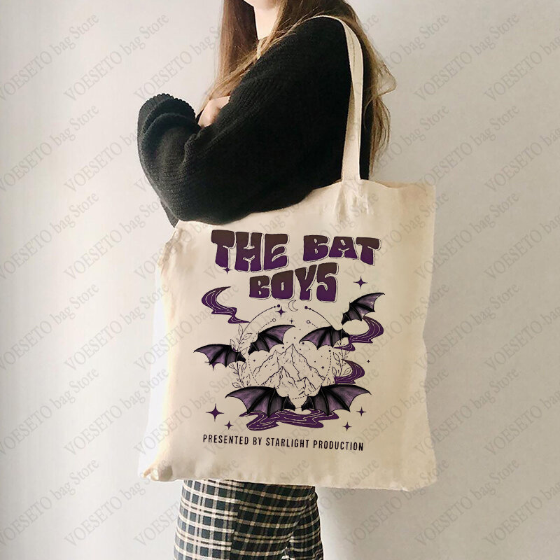 Acotar-Bolso de mano con patrón de murciélago para mujer, bolsa de hombro de lona para amantes de la banda, bolso de compras reutilizable, Illyrians Warriors