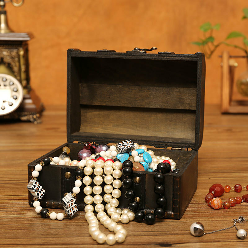 New Retro Wood Storage Box Antique Desktop Jewelry Cosmetic Storage Box with Lock Wooden Box Storage Box Keys'  Box with Lock