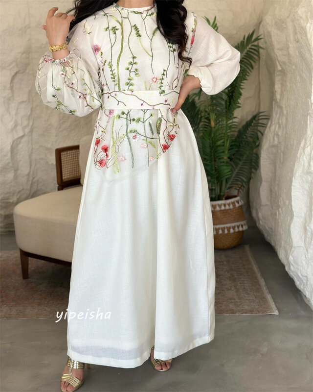 Gaun Prom Jersey Arab Saudi bordir Homecoming A-line leher O gaun acara Bespoke Midi es
