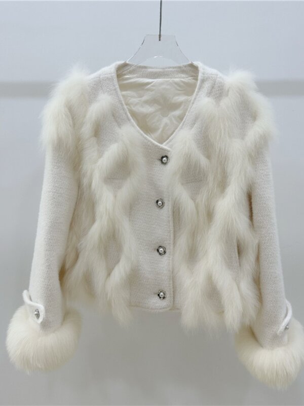 Abrigos de piel de zorro real natural para damas, abrigos de lana, diseño coreano, moda de lujo, nuevo, 2023
