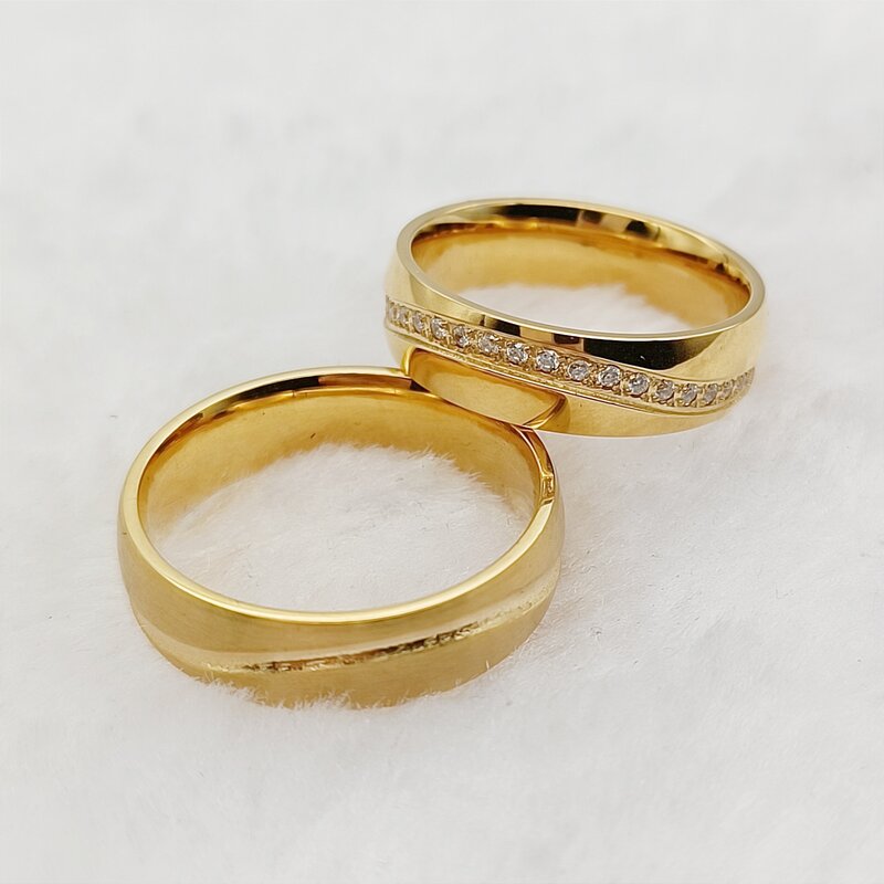 Wedding Rings Set For Men And Women Wholesale Fashion Stainless Steel Jewelry cz Diamond Gold Plated Lover's Couples Finger Ring