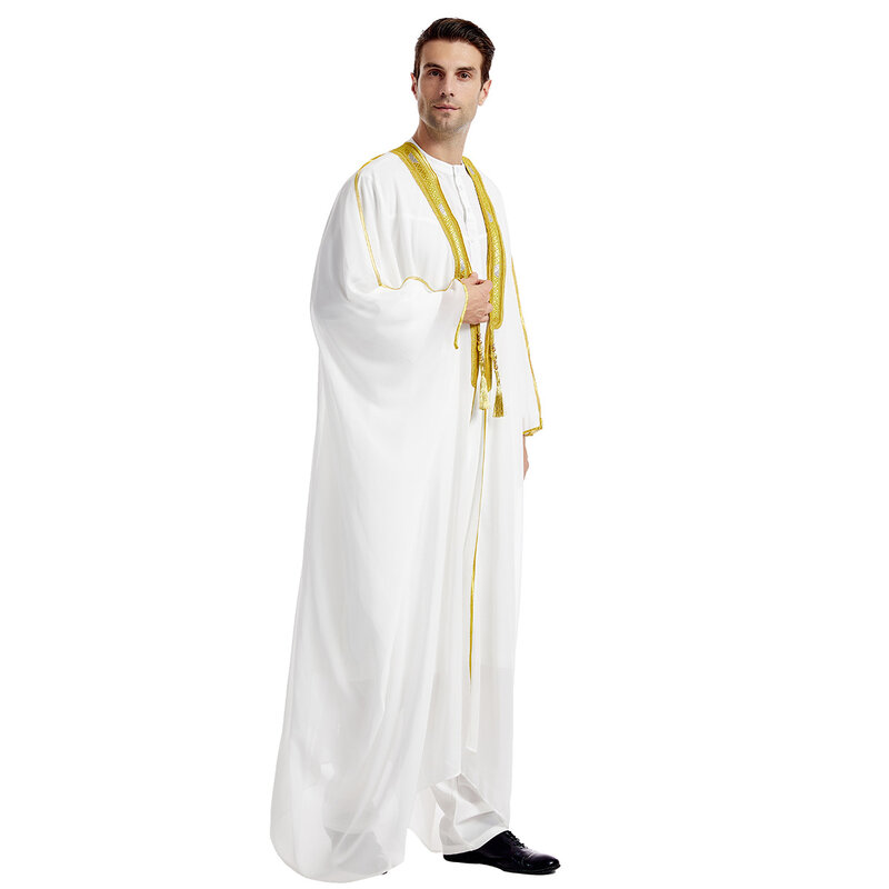 Muslim Jubba Thobe Embroidery Long Sleeve Chiffon Outwear Jubbas for Men Islamic Abaya Kimono Long Robe Saudi Caftan Dubai Arab