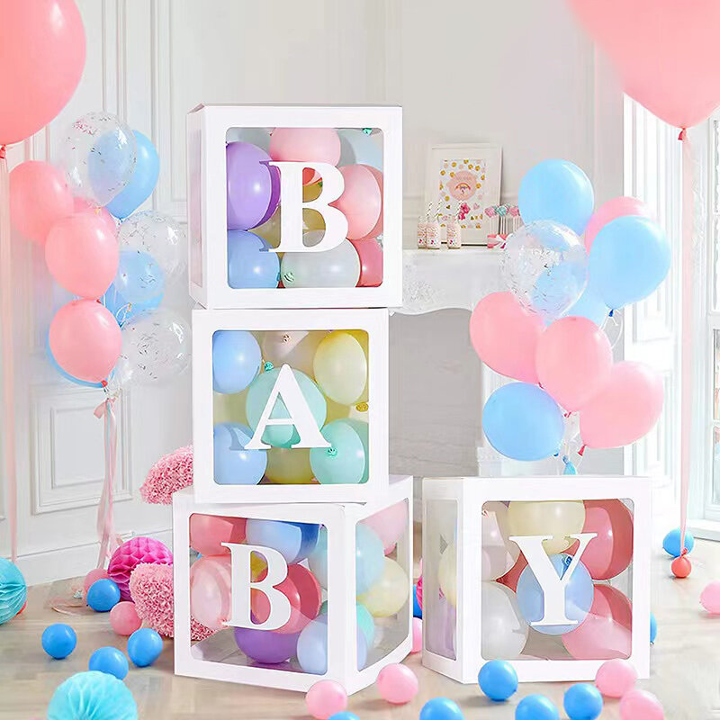 Caja de globos con letras transparentes, decoración para Baby Shower, niño y niña, decoraciones para fiesta de primer cumpleaños, suministros de decoración de boda para niños