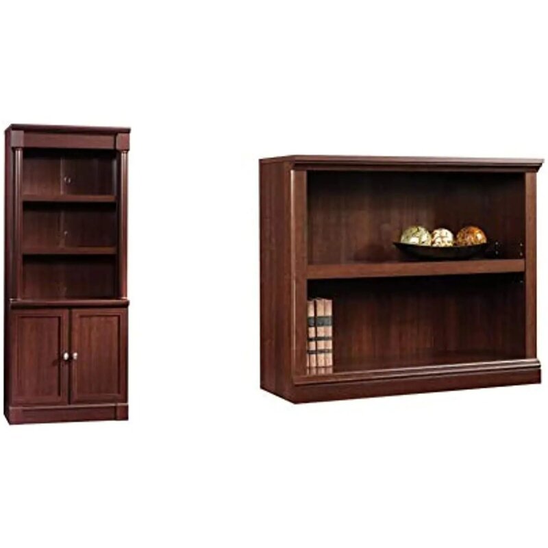 Sauder Palladia Library with Doors, Select Cherry Finish & 2-Shelf Bookcase, Select Cherry Finish