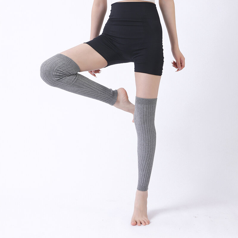 Recém-design mulheres primavera cor sólida aquecedores de pernas quentes 100% algodão de malha alta do joelho meias outono plissado guarnição boot topper