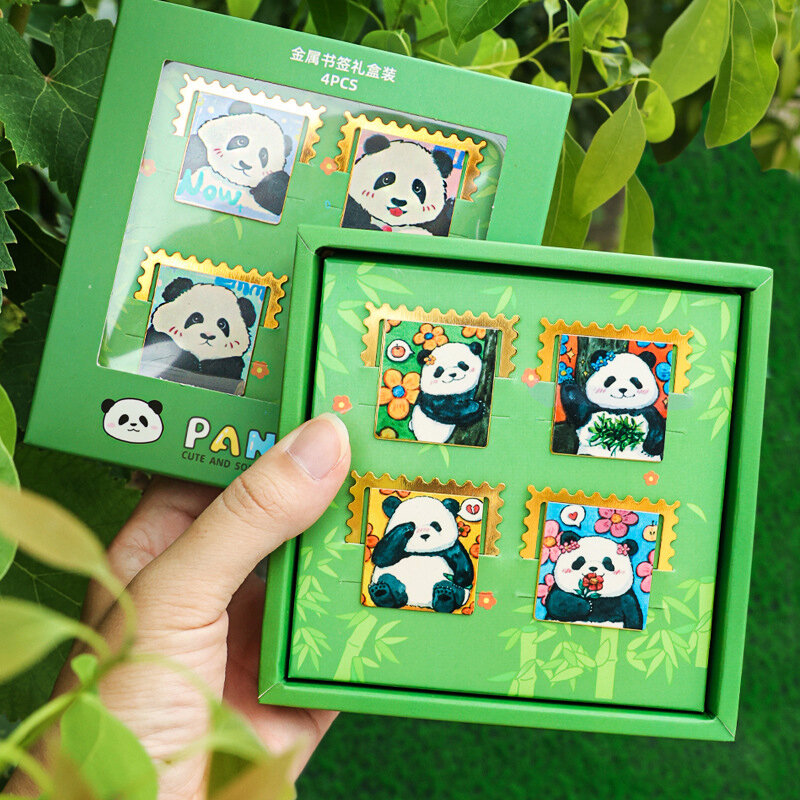 Pembatas buku logam baru Cina imut cantik seri stempel Panda pembatas buku pariwisata Chengdu hadiah perjalanan folder buku siswa 2024