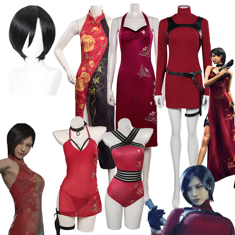 Resident 4 Cos Ada Wong Cosplay Kostuum Outfits Fantasie Jurk Cheongsam Accessoires Halloween Carnaval Pak Voor Vrouwelijke Rollenspel