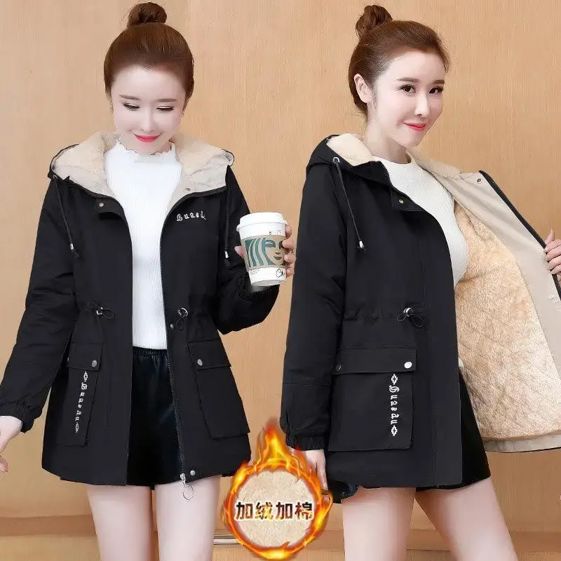 2023 New WomenWinter Jacket Cotton Coat  Female Short  Parkas Fleece and Thickened Coat  Hooded Warm Outwear Temperament Outcoat