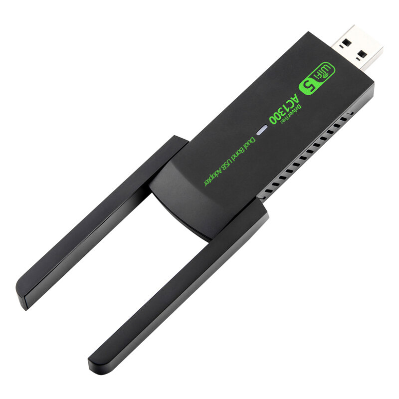 Darmowy sterownik 1300Mbps przejściówka USB z WiFi dwuzakresowy 2.4G/5Ghz Wi-Fi Dongle 802.11AC potężny bezprzewodowy odbiornik antenowy dla PC/Laptop