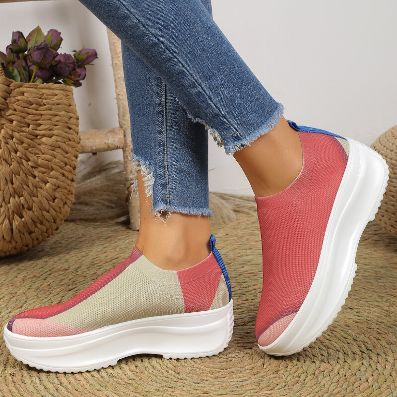 Summer Breathable Slip on Shoes for Women Fashion Plus Size Platform Walking Shoe for Women Female Flats Ladies Casual Sneakers