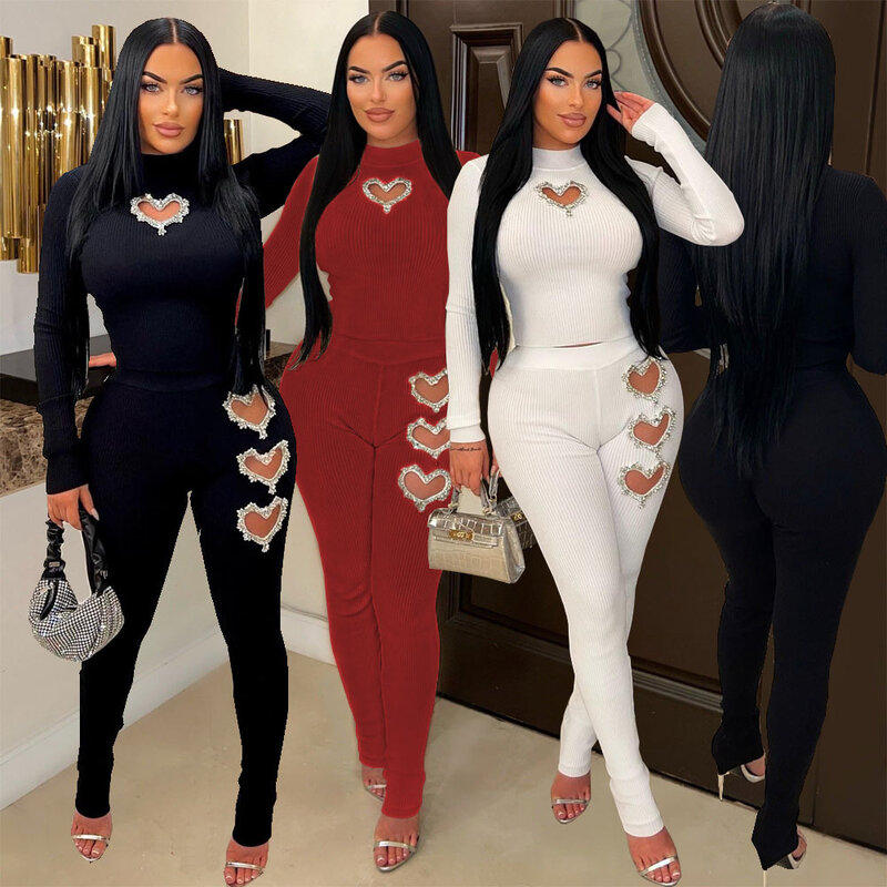 2 Pieces Women's Sets Hollow Out Dashiki African Black White Pullover Suit Tops And Pants Suits Two Piece Set Tracksuit Outfit