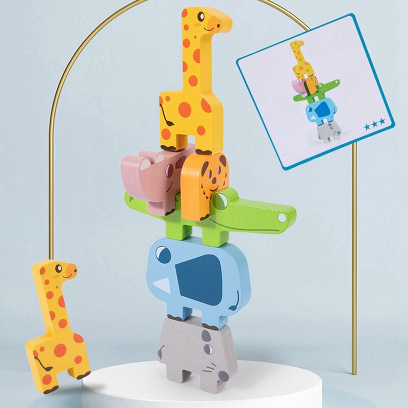 Wooden Team Building Toys Stacking Blocks Set,Animals Balance Toys For Toddlers Kids Boys Girls-Drop Ship