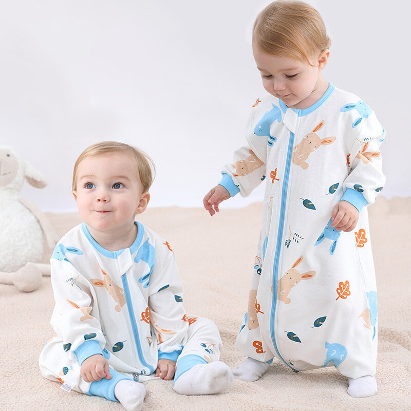 Baby Gebreide Katoenen Split Slaapzak Kinderen Pyjama Sleep Zak Pasgeboren Print Sleepsacks Voor Jongens Meisjes 0-6 jaar Zomer