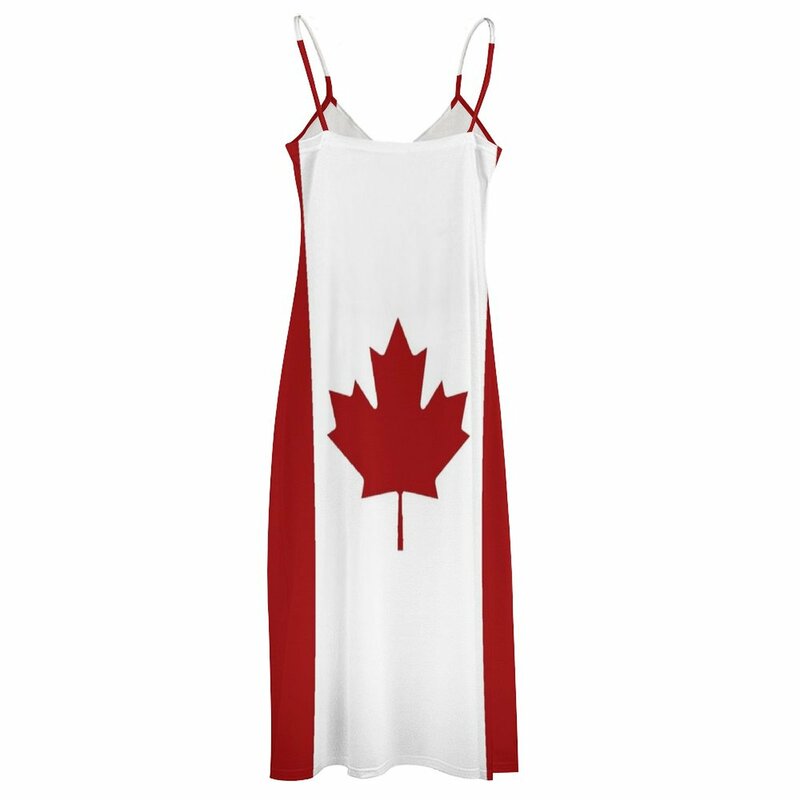 Bendera Kanada: gaun tanpa lengan wanita, gaun pesta elegan gaun pantai (merah & putih) untuk festival 2024