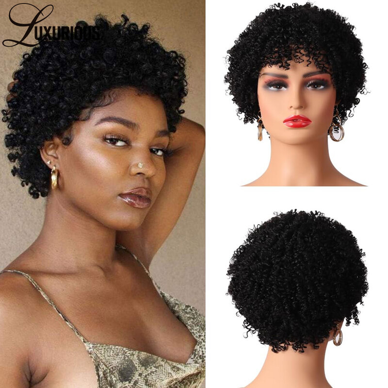 Pre Plucked Kinky Curly Machine Made Wig Pixie Cut Short Wear And Go Wigs For Black Women Brazilian Virgin Remy Human Hair Wigs