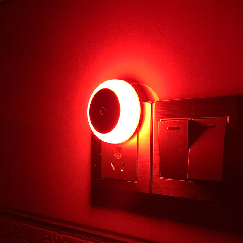 EU Plug LED Round Night Light, Crepúsculo ao Amanhecer Sensor, Lâmpada de parede inteligente para banheiro, quarto, cozinha, corredor, lâmpada de poupança de energia