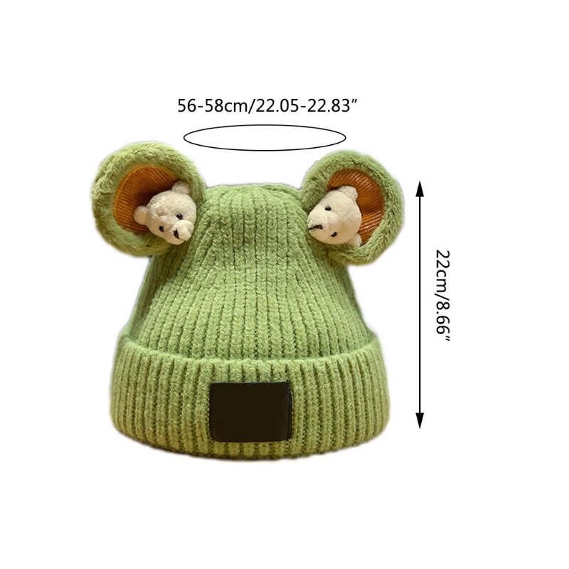Trendy Bear Knitted Hat Winter Hat Ear Protect Cold Hat Windproof Unisex N7YD