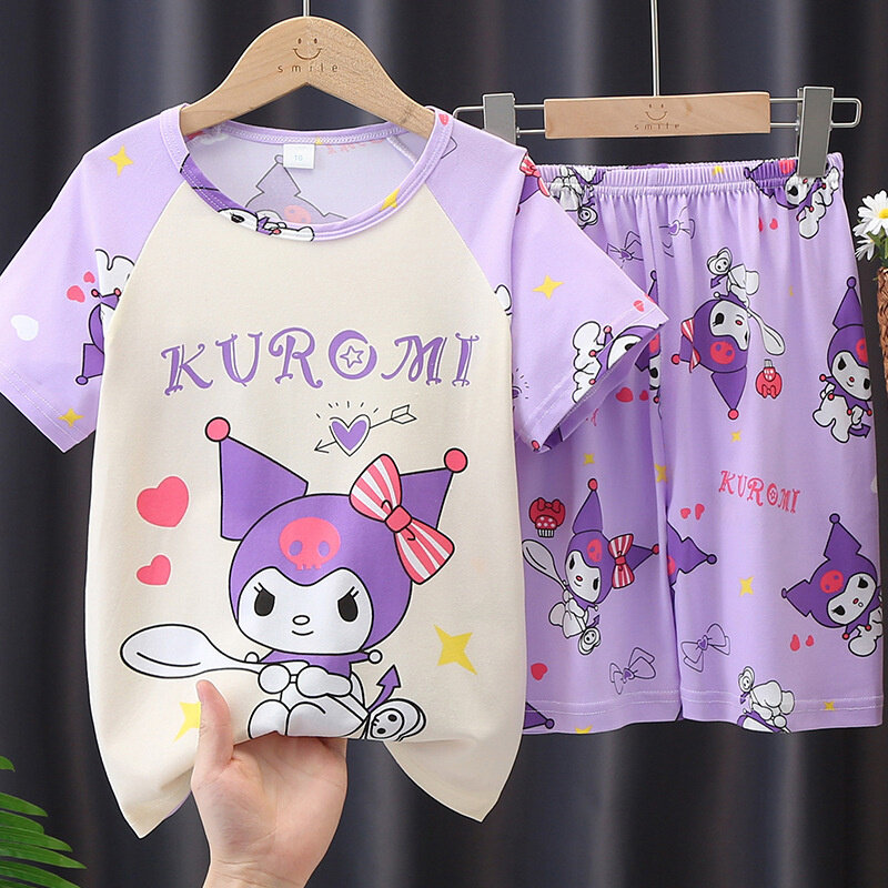 2023 estate Kawaii sanirios Kuromi pigiama Set Cute Anime Cinnamoroll My Melody bambini Sleepwear ragazzi ragazze vestiti per la casa regali