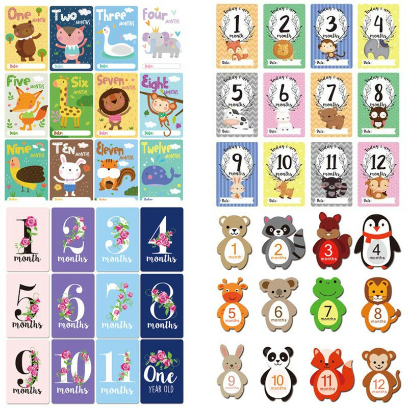 12 Stuks Maand Sticker Baby Fotografie Milestone Gedenkteken Maandelijkse Pasgeboren Kids Herdenkingsmunt Card Nummer Foto Accessoires Geschenken